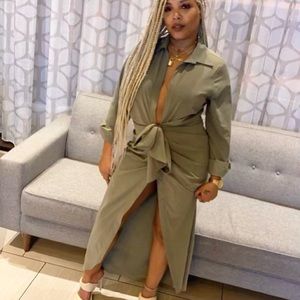 Sage cotton middle split dress